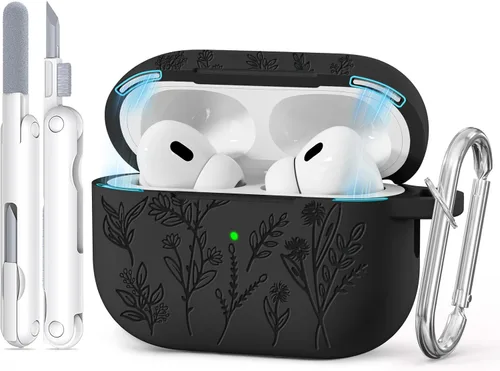 Miniatura 29 de Funda para Airpods Pro 3 con tapa magnética, fundas grabadas con flores para Apple AirPods Pro de 3ª generación 2025, funda de silicona suave