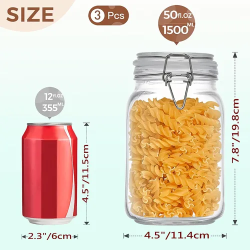Miniatura 2 de VIEWELLD Recipiente de almacenamiento de alimentos de vidrio cuadrado de 50 onzas con cierre de clip de alambre transparente ideal para almacenar