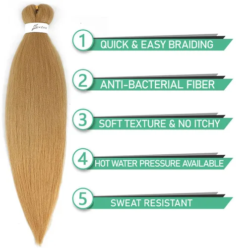 Miniatura 3 de SOKU Extensiones de cabello trenzado preestiradas de 24 pulgadas – 8 paquetes de trenzas de color rubio miel fresa, trenzas sintéticas profesionales