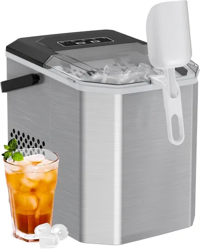 Miniatura 3 de Máquina para hacer hielo de sobremesa, máquina portátil de hielo con asa de transporte, máquinas de hielo autolimpiables con cesta y cuchara, 9