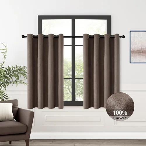 Miniatura 90 de ChrisDowa Cortinas 100% Opacas de Abedul Sólido de 45 Pulgadas de Largo, 2 Paneles para Dormitorio y Sala de Estar, Estilo Granja Oscurecedoras