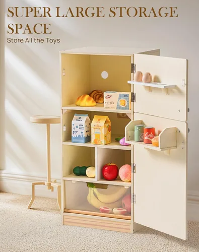 Miniatura 8 de ROBOTIME Juego de Cocina de Juguete - Refrigerador de Juguete de Madera con Accesorios, Juego de Cocina de Simulación para Niños y Niños Pequeños