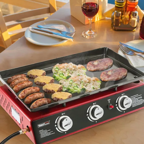 Miniatura 2 de Royal Gourmet PD1301R Plancha de mesa de propano de 3 quemadores con cubierta, parrilla portátil de 24 pulgadas con salida de 25,500 BTU para Rojo
