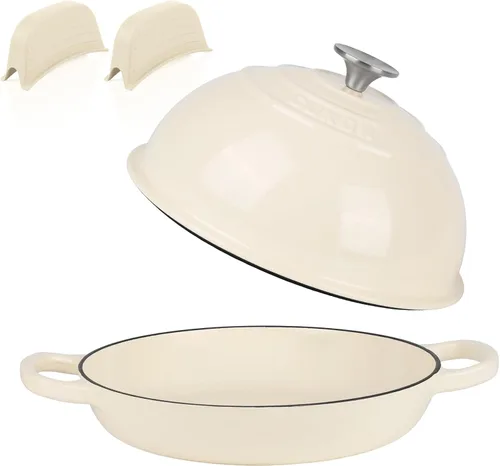 Miniatura 8 de CUKOR Olla de horno holandés de 7 cuartos de galón con tapa, hornos holandeses de cerámica para hornear pan de masa madre, olla de hierro fundido