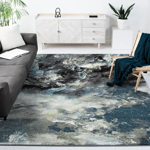 Miniatura 15 de SAFAVIEH Glacier Collection - Alfombra decorativa de 2 pies 3 pulgadas x 4 pies, azul y multicolor, diseño abstracto moderno, no desprende pelusa