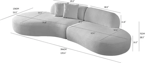 Miniatura 2 de Sofá curvado de lujo de 135.4 pulgadas, moderno sofá beige tapizado, cómodos sofás Boucle tapizados de gran tamaño con diván, sofás seccionales