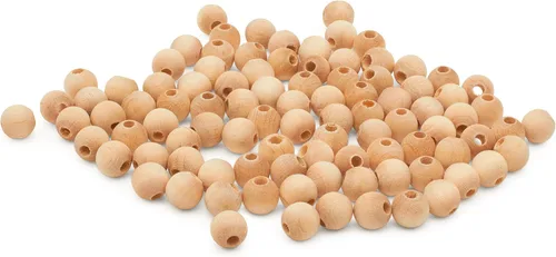 Miniatura 13 de Perlas de madera grandes para manualidades - Paquete de 12 perlas de 32 mm con agujero de 1-1/4 x 3/8 pulgadas, perlas de madera grandes con Paquete