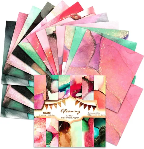 BLEDS Papel para álbum de recortes, 24 hojas de papel para álbumes de recortes, 12 x 12 pulgadas, multicolor, cuadrado, acuarela, cartulina,