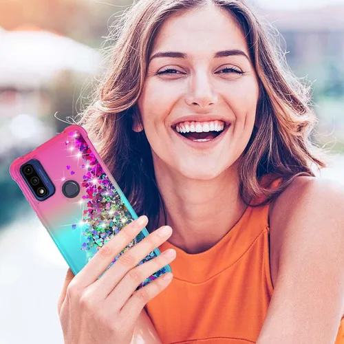 Miniatura 7 de Funda para teléfono Moto G Pure, Moto G Play 2023 con protector de pantalla HD, diseño de arena movediza con purpurina líquida flotante en degradado