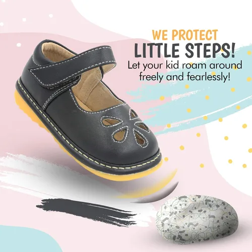 Miniatura 7 de Little Mae's Boutique Mary Jane - Zapatos chirriantes para niñas pequeñas, zapatos ideales para caminar con chirriador extraíble y correa ajustable