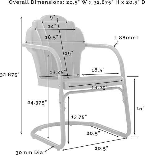Miniatura 3 de Crosley Furniture Tulip - Juego de sillas y mesa auxiliar de 3 piezas para exteriores, juego de conversación de metal retro, color blanco