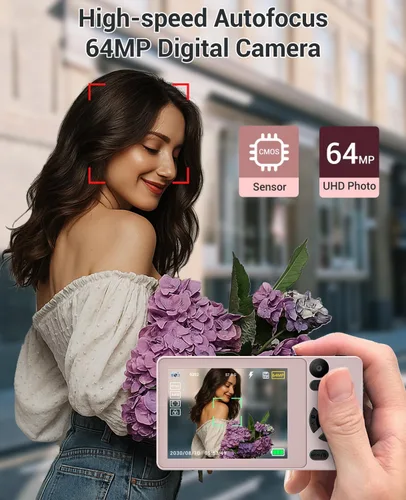 Miniatura 4 de Cámara digital 4K para fotografía: cámara de enfoque automático de 64 MP con doble lente, zoom digital 18X, cámara de punto y disparo pequeño