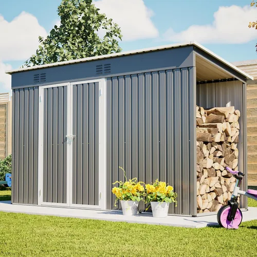Miniatura 8 de Thanaddo Cobertizo de almacenamiento de metal para exteriores de 4x6 pies, cobertizo de herramientas de acero para utilidades con puertas dobles