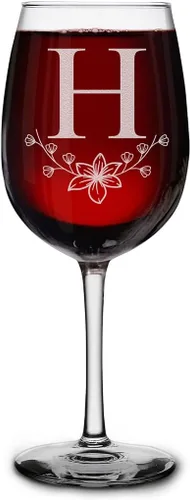 Miniatura 13 de shop4ever Copa de vino con monograma con monograma floral con inicial grabada, copa de vino de 16 onzas, elegante copa de vino de letra B