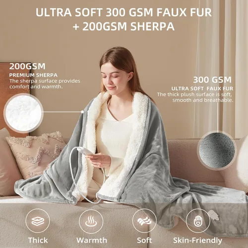 Miniatura 3 de Bwarm Manta térmica eléctrica de imitación lejana, manta de forro polar Sherpa para mujer, manta de piel sintética de Navidad para sofá, cama