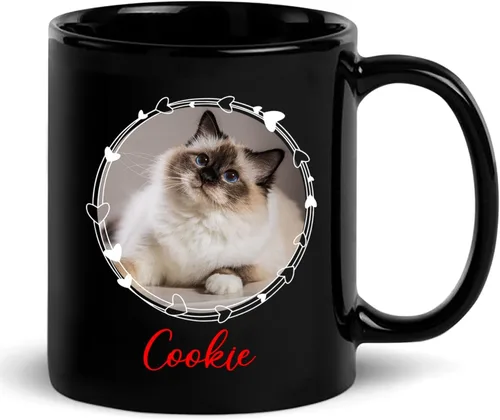 Miniatura 8 de Taza de café personalizada con nombre y foto de gato, marco de fotos personalizado para gato, taza de café negra de 11 onzas y 15 onzas, taza de té