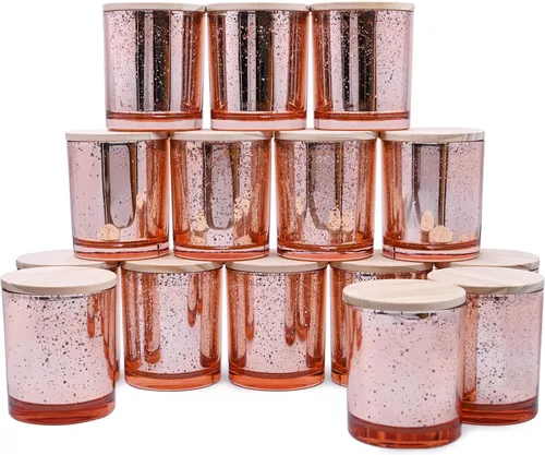 Miniatura 30 de SHOWIN Frascos de vela gruesos de 10 onzas para hacer velas 15 piezas, frascos vacíos con tapas de madera para hacer velas, contenedor de muestra