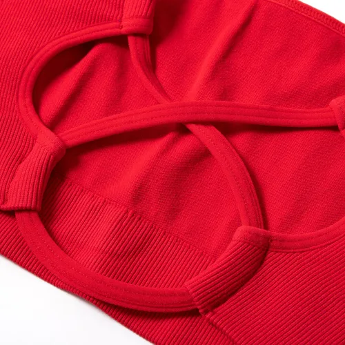 Miniatura 8 de OMKAGI Conjunto de entrenamiento acanalado para mujer, sin costuras, brasier deportivo con tiras y levantamiento de glúteos