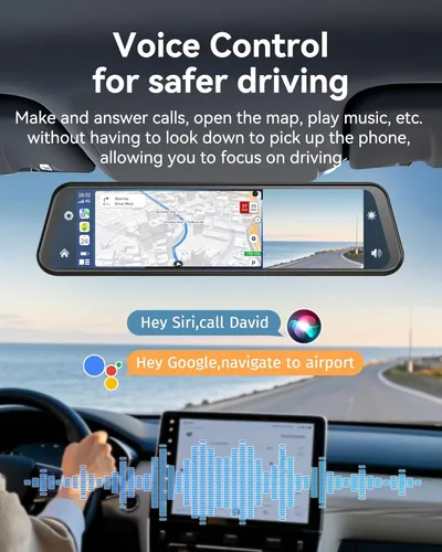 Miniatura 4 de Cámara de espejo retrovisor de 12'' con CarPlay y Android Auto, cámara de tablero de 4K, cámara frontal y trasera con asistencia de marcha