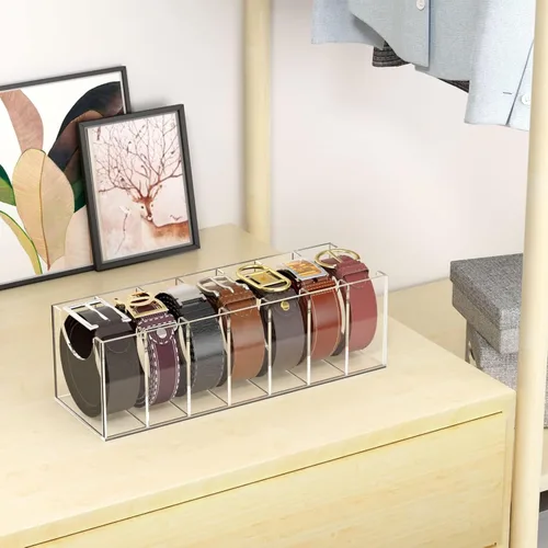 Miniatura 2 de Organizador de cinturón NIUBEE, soporte acrílico para cinturón para el clóset, caja de exhibición de 7 compartimentos para corbata y pajarita