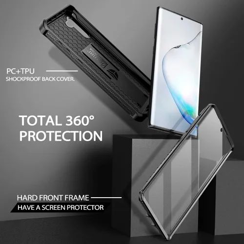 Miniatura 4 de Dexnor Funda para Samsung Galaxy Note 10, [Protector de pantalla y soporte integrados] Protección de grado militar pesado a prueba de golpes