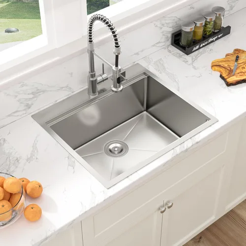 Miniatura 3 de Sarlai - Fregadero de cocina de 25 pulgadas, estación de trabajo con caída, de 25 x 22 pulgadas, de montaje superior, estante de acero inoxidable