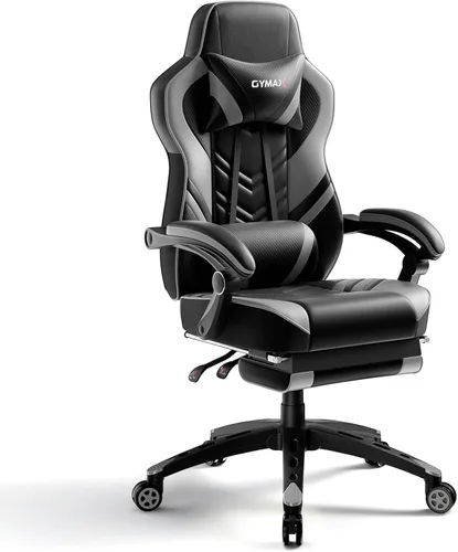 POWERSTONE Silla para videojuegos, silla de videojuegos con reposapiés y soporte lumbar, estilo carreras, silla de computadora de piel sintética,