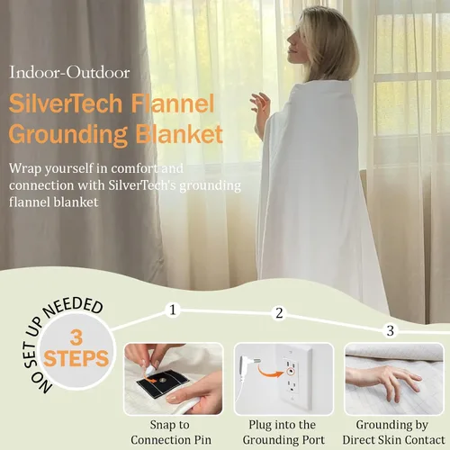 Miniatura 5 de Manta de conexión a tierra plateada con fibra de plata para cama, sofá, silla con cable de 15 pies (50"x60", verde)