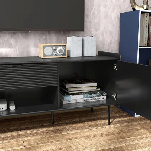 Miniatura 18 de Furniture of America Marcelline - Mueble moderno de TV de 60 pulgadas con estantes y cajón, centro de entretenimiento para televisión de 60 Negro