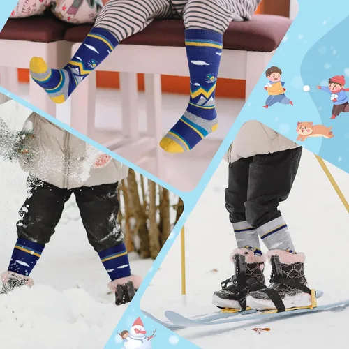 Miniatura 5 de unenow Calcetines de esquí de lana merino para niños, 2 pares, calcetines térmicos cálidos de invierno para niños y niñas pequeños