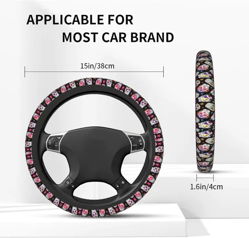 Miniatura 4 de Funda para volante para mujeres y hombres, Día de los Muertos, calavera de azúcar, Halloween, colorido, protector de volante de neopreno, ajuste