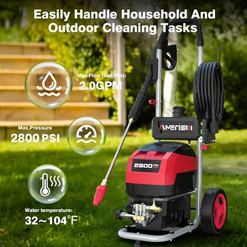 Miniatura 3 de AMERISUN Lavadora a presión eléctrica, 2800 PSI máximo y 2.0 GPM, lavadora eléctrica con tanque de jabón integrado, pistola rociadora y manguera