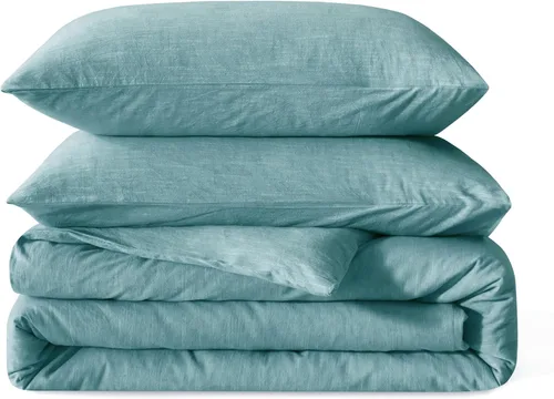 Miniatura 20 de BFS HOME Funda de edredón de lino tamaño King, mezcla de lino de algodón suave y transpirable, juego de ropa de cama de 3 piezas con 2 fundas