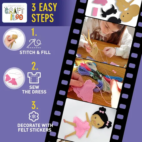 Miniatura 4 de CRAFTILOO Kit de Costura de Bailarinas Danzantes para Niños, Conjunto de Manualidades Divertido y Educativo para Niños y Niñas de 5-12 Años, Cose Tu