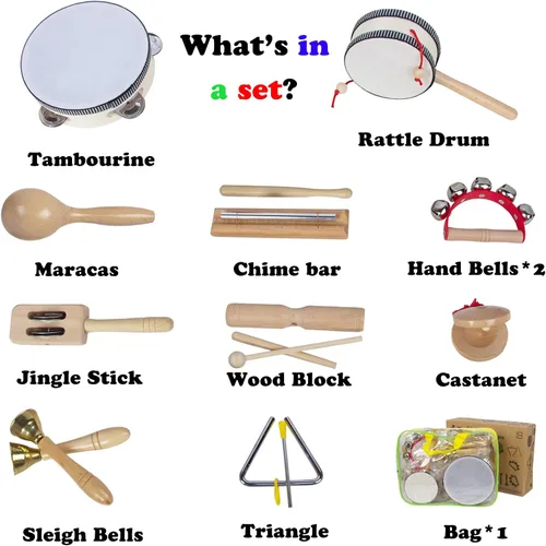 Miniatura 4 de Juego de instrumentos musicales de madera para niños pequeños de 1 a 3 años, instrumentos de percusión de madera natural, juego de regalo