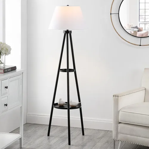 Miniatura 2 de SAFAVIEH Lighting Collection Dorea - Lámpara de pie moderna con trípode de mesa de doble bandeja, color negro, 63 pulgadas (bombilla LED incluida)