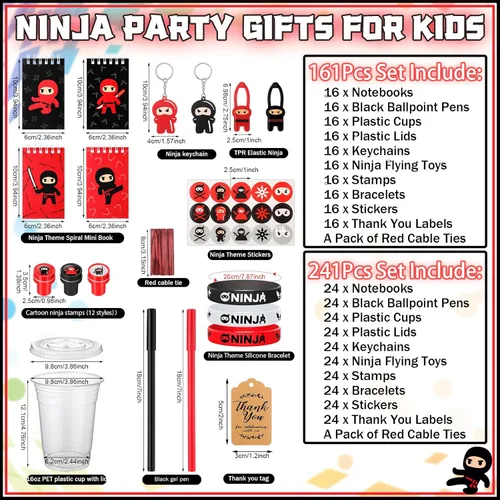 Miniatura 2 de Wettarn 161 piezas de recuerdos de fiesta ninja incluyen bloc de notas de ninjas voladores, pulseras de silicona, llaveros, bolígrafo adhesivo