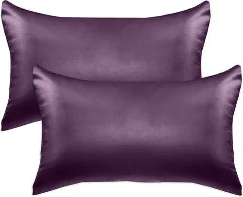 Miniatura 35 de Elegant Comfort Juego de 4 fundas de almohada de satén de viscosa refrescante con cierre de cremallera oculto, suave como la seda para el cuidado