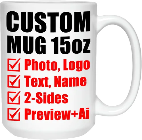 Miniatura 10 de Taza de café personalizada – Tazas personalizadas con texto en imagen, nombre de foto personalizado, logotipo, taza de cerámica – Cumpleaños, Negro