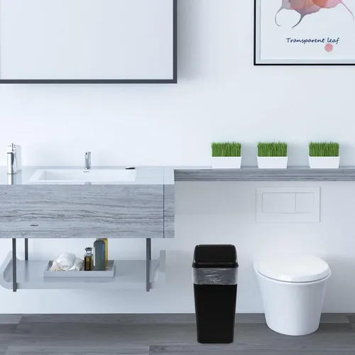 Miniatura 5 de Paquete de 3 botes de basura de 4.5 galones con tapa abatible, color negro Plastic Swing Lid Trash Can, Slim Narrow Body, Perfect For Bathroom