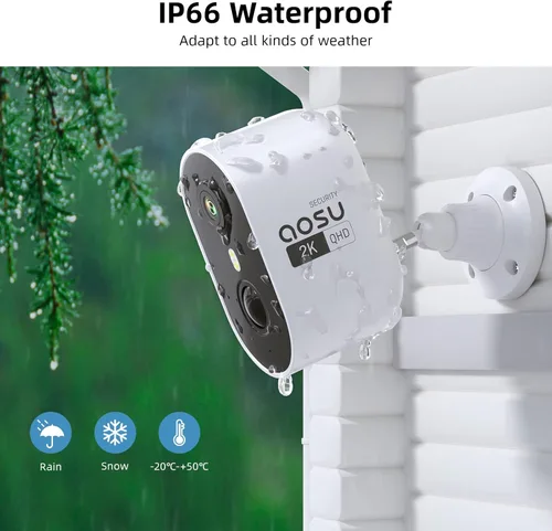 Miniatura 7 de aosu Cámara de Seguridad 2K Inalámbrica para Exteriores - Cámara Exterior de 3MP con Batería - Paquete de 2 con Alarma de Sirena, Visión Nocturna a
