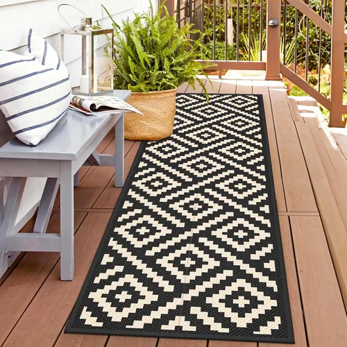Miniatura 53 de GENIMO Alfombra de exterior impermeable de 5 x 8 pies, alfombras reversibles, alfombra de área, alfombra de plástico para exteriores, alfombra Negro