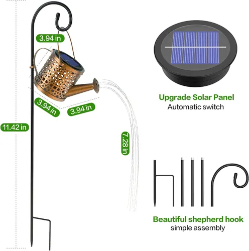 Miniatura 4 de Luces Solares de Regadera Impermeables, Luces Solares Decorativas para Exteriores Decoración de Jardín Luces Colgantes de Metal para Exteriores