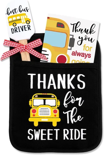 Vansolinne Regalos para conductor de autobús, kit de horneado con espátula de silicona, tarjeta de felicitación para conductor de autobús, maestro,
