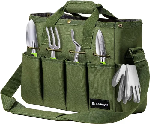 Raynesys Bolsa de mano de jardín, organizador de herramientas de jardinería con bolsillos y asa, bolsa de almacenamiento de jardín resistente 900D