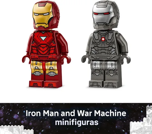 Miniatura 5 de LEGO Marvel Iron Man & War Machine vs. Hammer Drones Juguete de construcción – Juego de simulación con 2 minifiguras de juguete – Bloques
