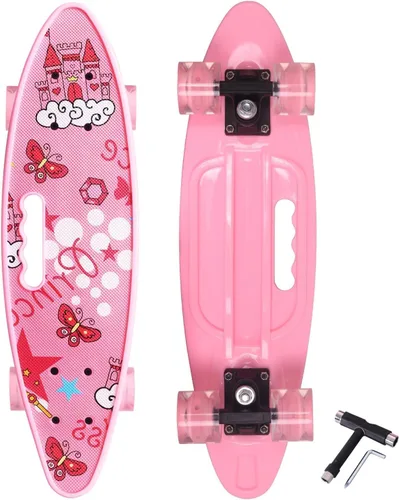 Miniatura 9 de Nattork Patinetas 22 Pulgadas Mini Cruiser Patineta Completa Tablas Retro con Ruedas de Luces Coloridas para Niños, Niñas, Chicos, Principiantes