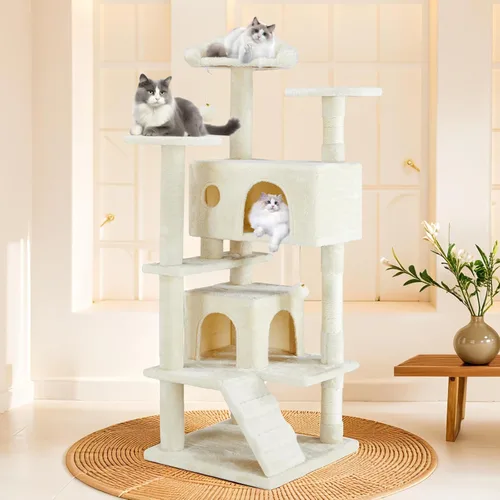 Sweetcrispy Torre de árbol para gatos de 54 pulgadas, torre de varios niveles con poste rascador para gatos, condominio interior para gatos con Gris