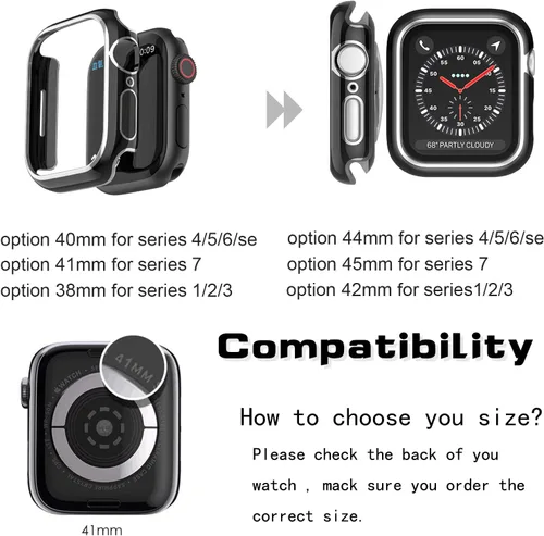 Miniatura 2 de Paquete de 4 fundas compatibles con Apple Watch de 1.614 pulgadas Series 7, protector de pantalla integrado de vidrio templado ultrafino, cobertura