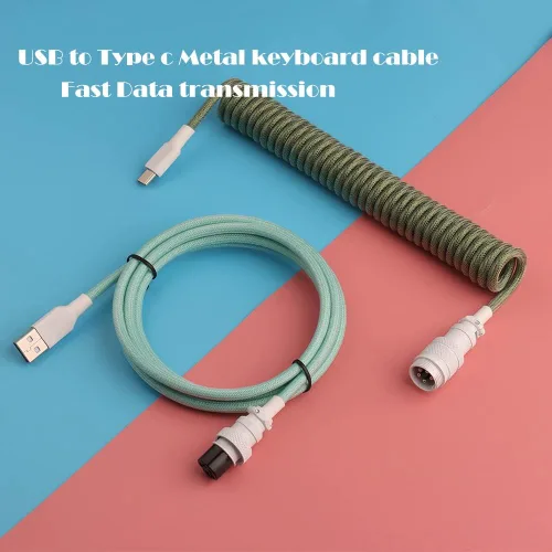Miniatura 4 de Conector de aviador desmontable de doble manga Cable USB-C en espiral para teclados mecánicos de juegos personalizados (color: azul oscuro naranja)
